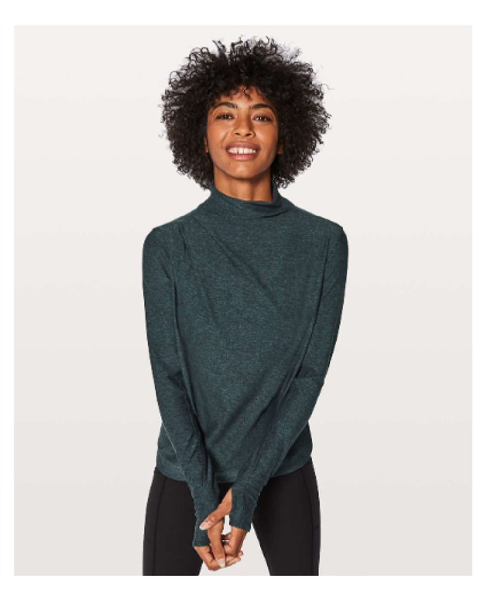 Lululemon Women's Sz 10 Morning Miles Long Sleeve Heathered Nocturnal Teal Black